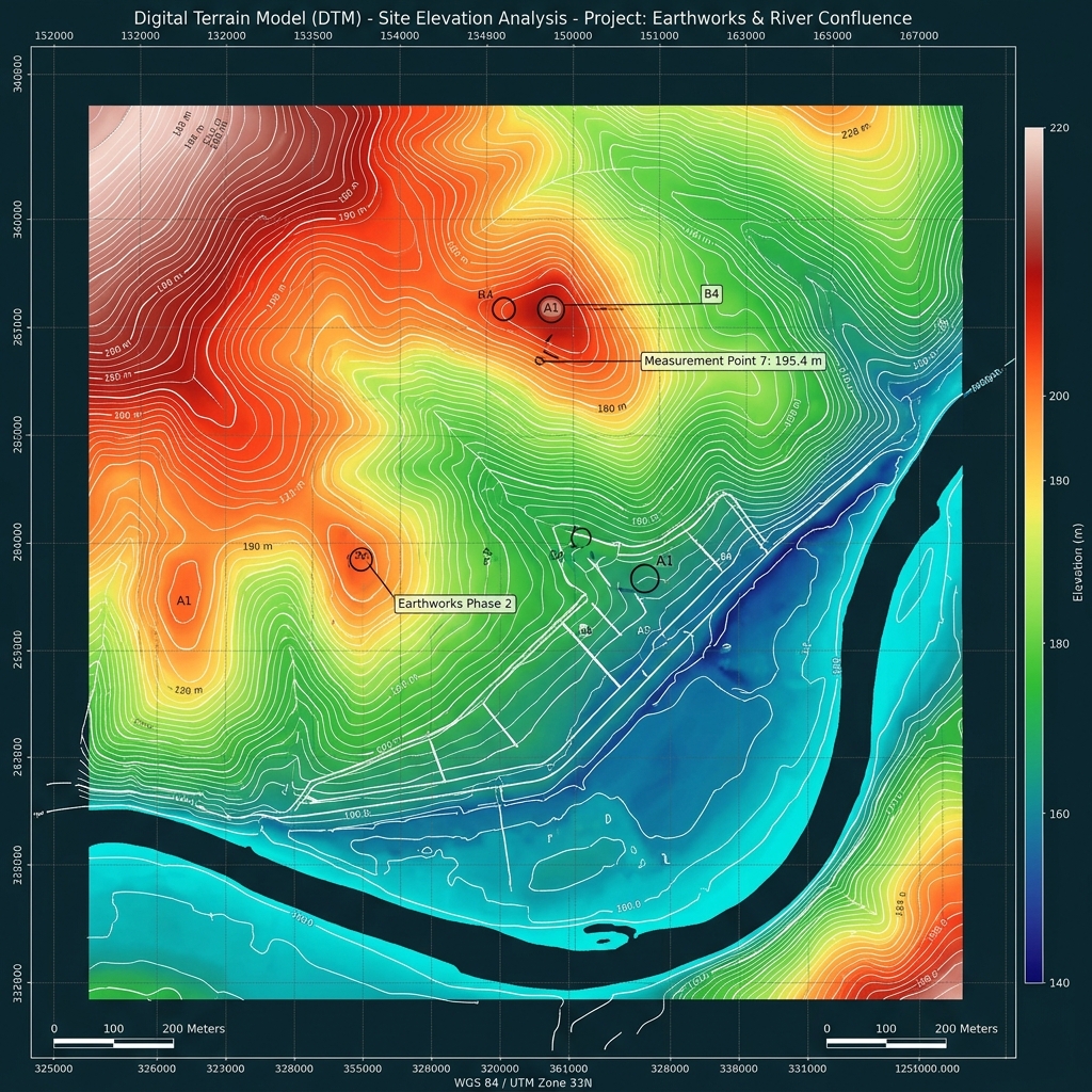 Mapa ciepła DTM różnicowego pokazująca akumulację rumoszu i materiału w korycie rzeki