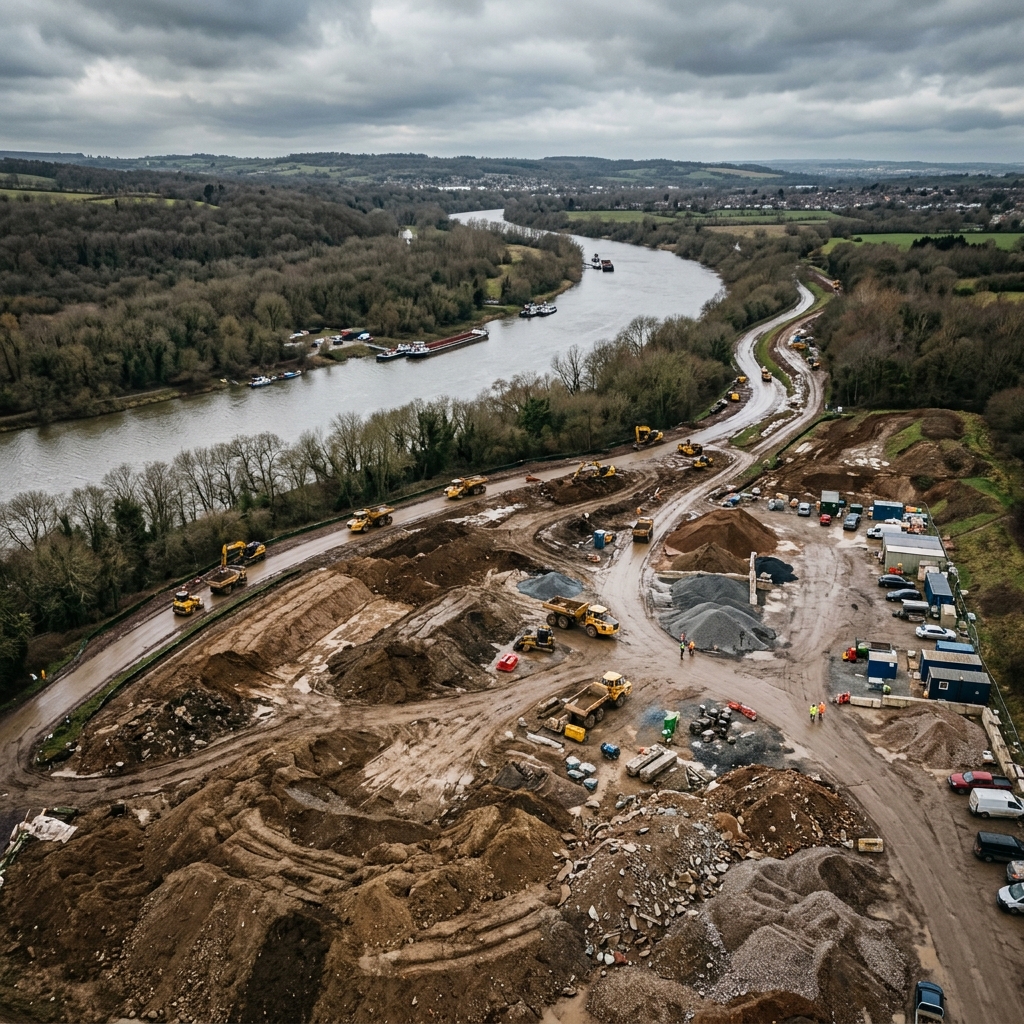 Zdjęcie lotnicze RGB terenu nad rzeką — widok standardowy